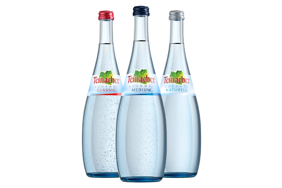 Teinacher Gourmet Mineralwasser Flaschen in Naturell, Medium & Classic in der 0,5 L Gourmet Flasche