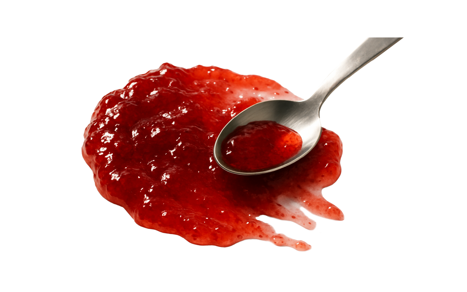 teinacher-blog-mocktail-magie-schritt-09-experimentiert-mit-textur Löffel mit roter Fruchtmarmelade auf weißem Hintergrund – kreative Textur für Mocktails.