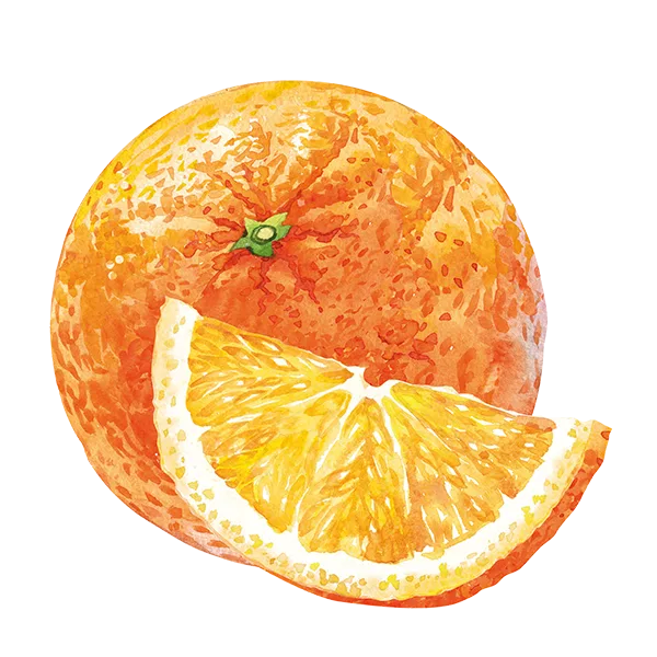 Eine ganze Orange und eine aufgeschnittene Orange als Inhalt von Teinacher Cola Mix