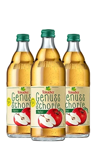 Drei 0,5 Liter Glasflaschen Teinacher Genuss-Schorle Apfel im GDB-Gebinde