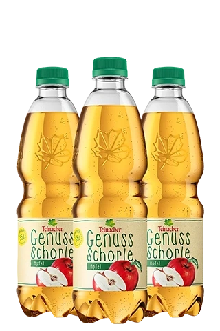 Drei 0,5-Liter-PET-Flaschen Teinacher Genuss-Schorle Apfel mit 55 Prozent Direktsaft