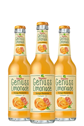 Drei 0,33 Liter Longneckflaschen Teinacher Genuss-Limonade Orange-Mandarine