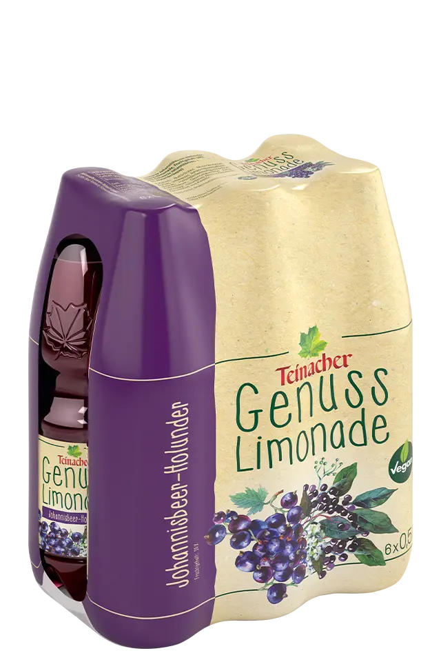 0,5 Liter Multipack Teinacher Genuss-Limonade Johannisbeere-HolunderFlaschen mit 6 PET-Flaschen