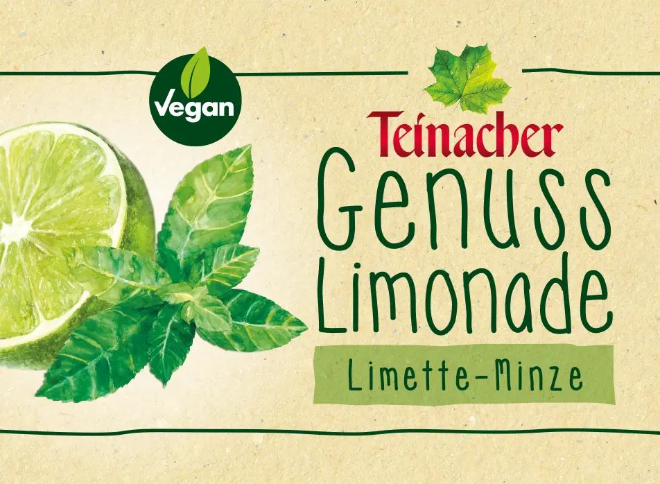 Eikett Teinacher Genuss-Limonade Limette-Minze mit Illustrationen von Limette und Minze