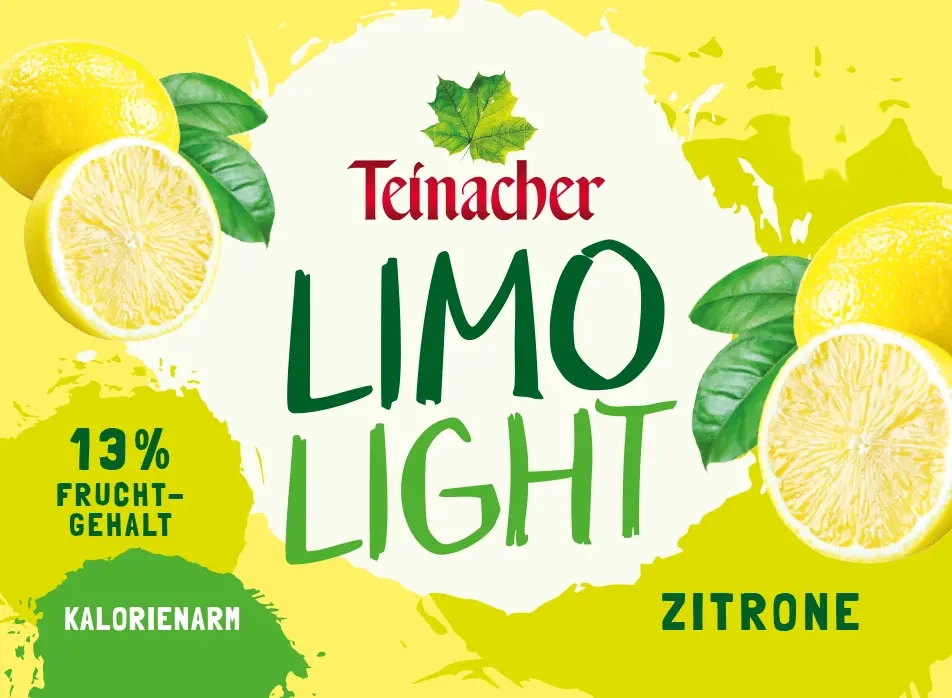 Teinacher Limo Light Zitrone mit frischen Zitronen, 13 Prozent Fruchtgehalt und kalorienarmer Rezeptur