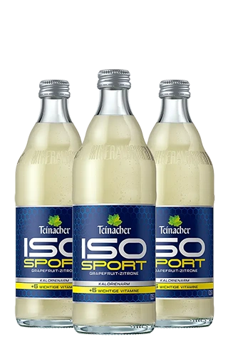 Drei 0,5 Liter Glasflaschen Teinacher ISO Sport Grapefruit-Zitrone im GDB-Gebinde