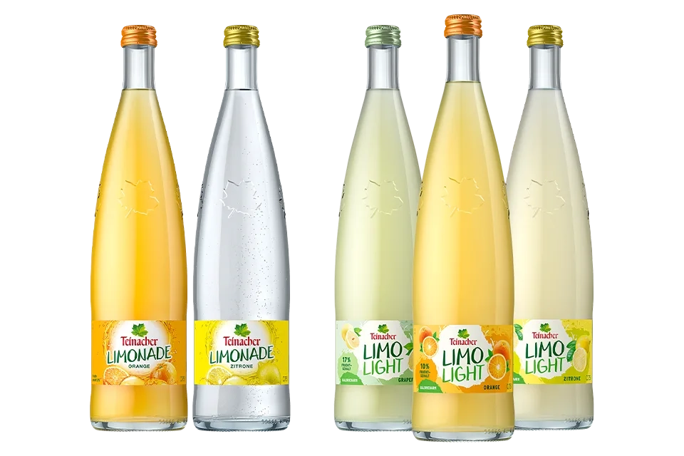 Teinacher Limonade und Limo Light in den Sorten Orange, Zitrone, Grapefruit und Orange-Mango