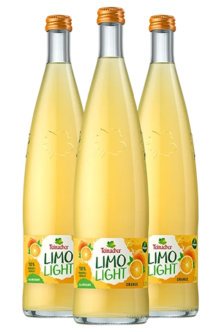 Drei Teinacher Limo Light Orange Genussflaschen 0,75 L