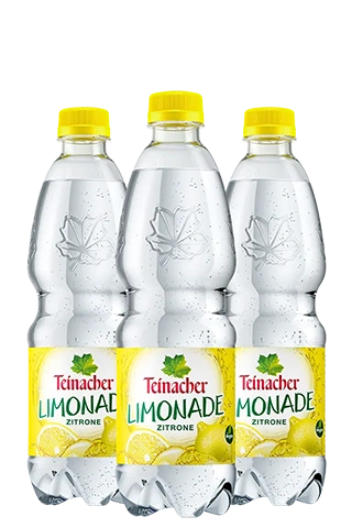 Drei 0,5 Liter PET-Flaschen Teinacher Limonade Zitrone