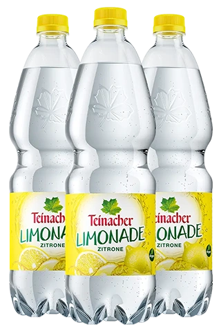 Drei 1 Liter PET-Flaschen Teinacher Limonade Zitrone