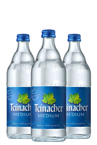 Drei Teinacher Mineralwasser Medium Glasflaschen 0,5 L im GDB-Gebinde