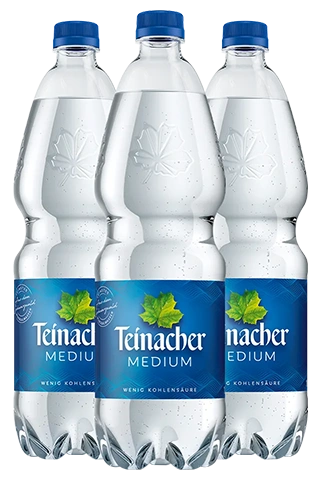 Drei Teinacher Mineralwasser Medium PET-Flaschen 1,0 Liter
