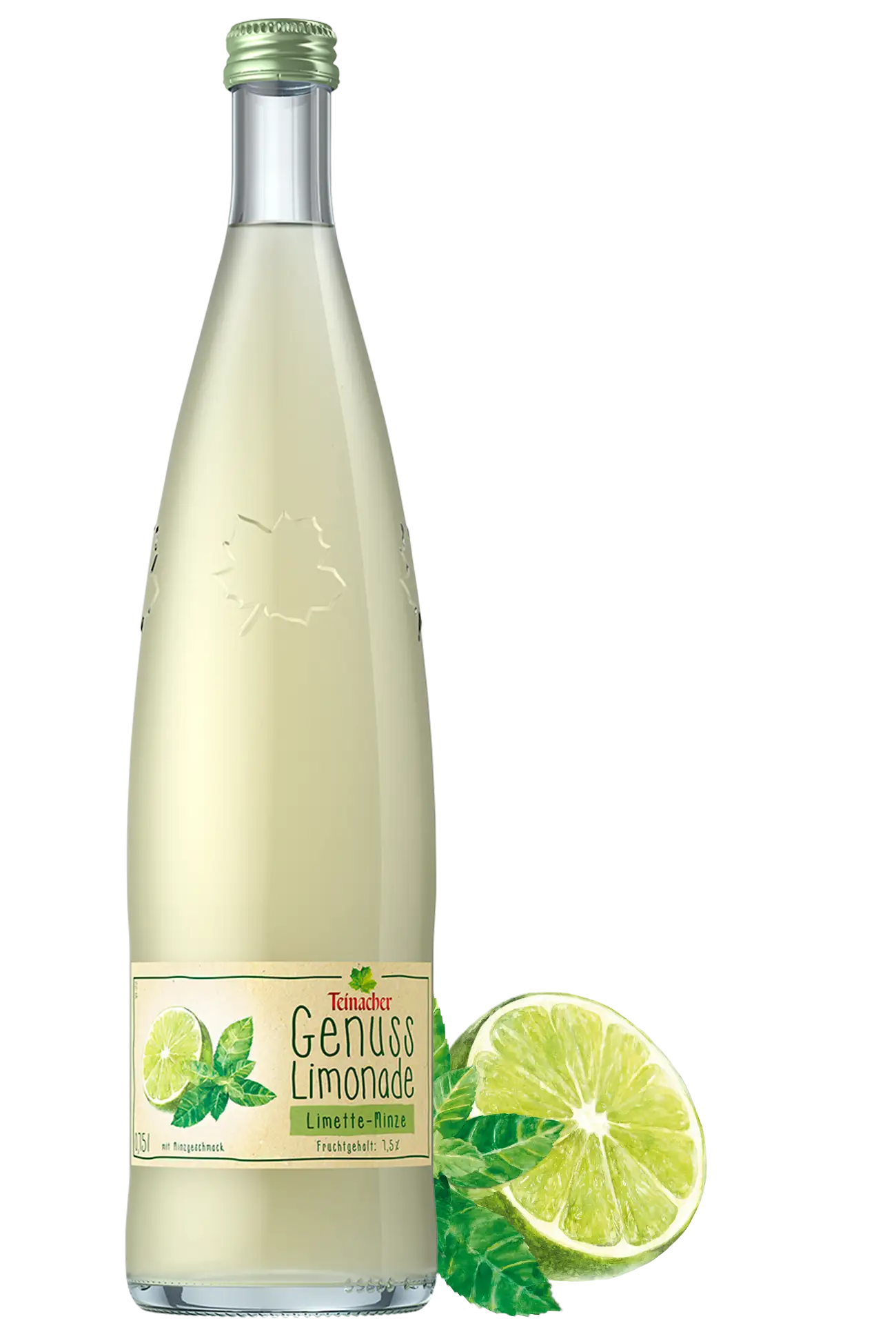 Glasflasche 0,75 L Teinacher Genuss Limonade Limette-Minze