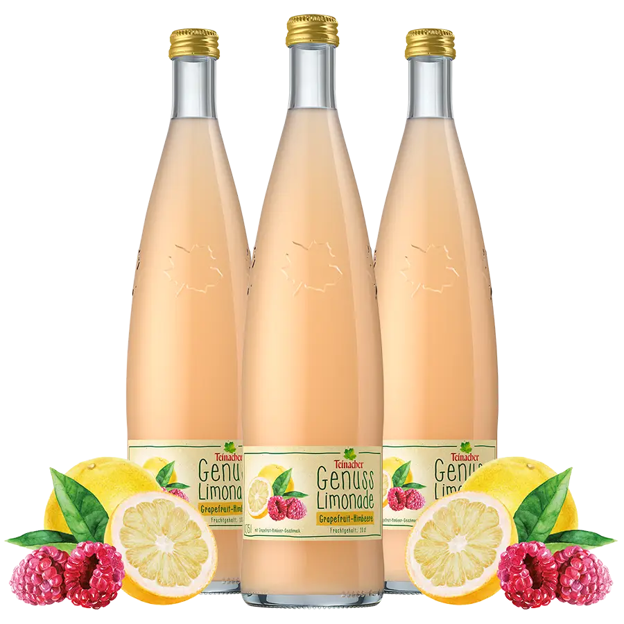 Drei Teinacher Genuss-Limonaden Grapefruit-Zitrone in der 0,75 L Glas Genussflasche