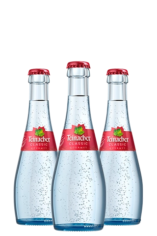 Drei 0,25 Liter Gourmet Flaschen Teinacher Gourmet Mineralwasser Classic