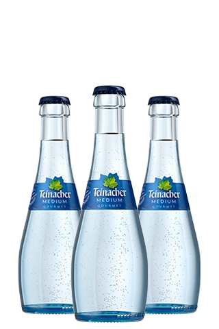 Drei 0,25 Liter Gourmet Flaschen Teinacher Gourmet Mineralwasser Medium
