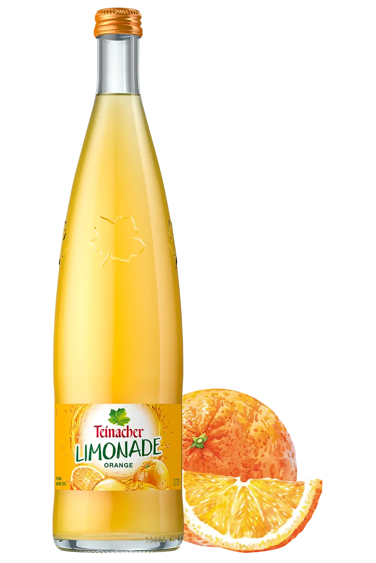 Teinacher Limonade Orange 0,75 L Genussflasche mit Orangenscheiben